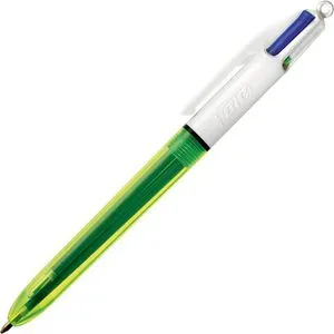 BIC 4-Farben-Kugelschreiber 4 Colours Fluo neongelb, Schreibfarbe: schwarz, blau, rot, neongelb, 1 St.