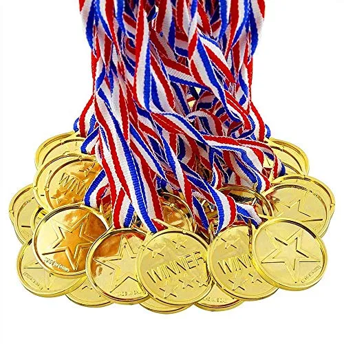 Gold Medaillen,Kinder Gold Kunststoff Gewinner Medaillen 12packs Golden Awards für Kindersporttag Party Preise Auszeichnungen