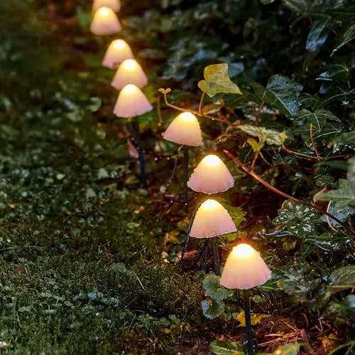 Spetebo LED Garten Stecker Lichterkette Pilze warm weiß - 20er Set - Garten Deko Beleuchtung mit Timer Batterie betrieben - Herbst Winter Weihnachten Gehwegleuchte für Außen mit 8 Leuchtfunktionen