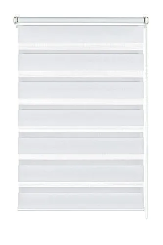 GARDINIA Doppelrollo zum Klemmen oder Kleben, 90 x 220 cm - Seitenzug- & Springrollos, Montage ohne Bohren mit Klemmträgern, stufenlos regulierbares Raumlicht durch transparente und blickdichte Streifen, ideal für jedes Fenster.