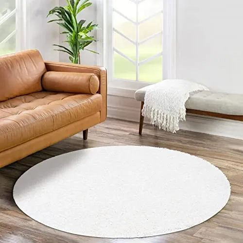 carpet city Shaggy Hochflor Teppich - Rund 80 cm - Weiß - Langflor Wohnzimmerteppich - Einfarbig Uni Modern - Flauschig-Weiche Teppiche Schlafzimmer Deko