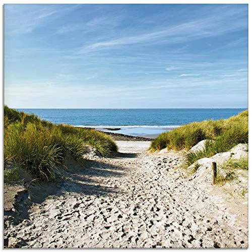 ARTLAND Wanddeko Glasbilder Wandbild Glas Bild einteilig 50x50 cm Quadratisch Strand Meer Küste Nordsee Sand Dünen Natur Landschaft Maritim T9EX
