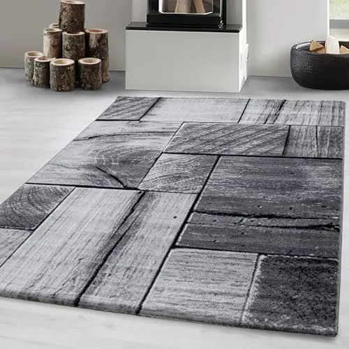 Carpetsale24 Teppich Läufer 80x300 cm Schwarz Modern Holz Optik Design Kurzflor für Wohnzimmer Schlafzimmer Esszimmer Küche Flur Jugendzimmer Waschbar Pflegeleicht Extra Weich