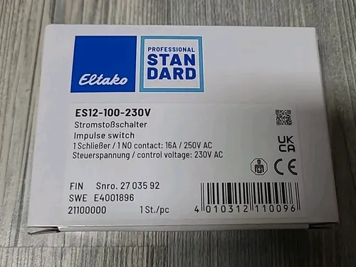 Eltako ES12-100-230V Stromstoßschalter - Zuverlässiger 16A Schalter - Stromstoßschalter für effiziente Steuerung, 1 Schließer, ideal für Lichtsteuerungen in Wohnräumen, mit 16A Nennstrom und einfacher Installation.