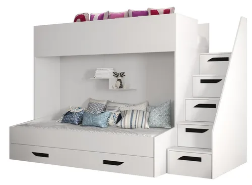 Abiks Etagenbett für Kinder, Weiß-Schwarz, 90x200 cm in schwarz von ABIKS MÖBEL