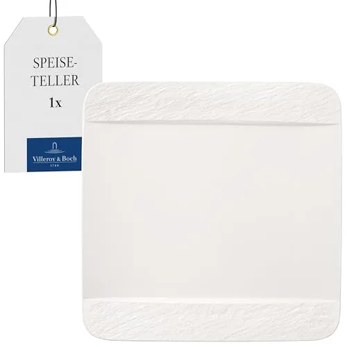 Villeroy & Boch Manufacture Rock blanc Speiseteller quadratisch - Servierplatte aus Premium Porzellan, spülmaschinengeeignet und mit einzigartiger, schieferähnlicher Haptik für ein besonderes Esserlebnis.