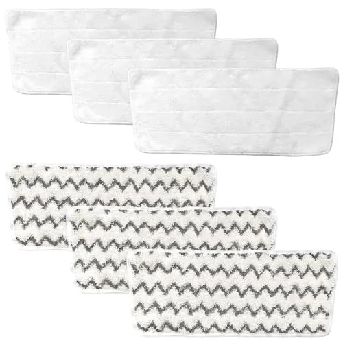 GOMETY 6 Stück Ersatzbezüge Pads für Vileda Steam XXL/PLUS Dampfreiniger, Waschbare Wiederverwendbar Ersatzbezug Power Pad Kompatibel mit Vileda Steam XXL Mikrofasern für Alle Bodenarten - Weiß+Grau