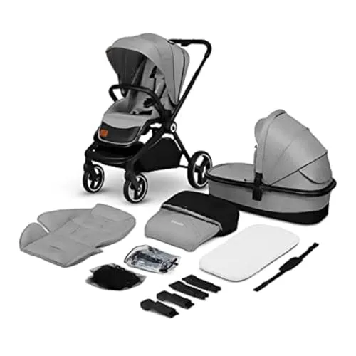 Lionelo Kombi-Kinderwagen MIKA 2in1 - Praktischer 2in1 Kinderwagen in Grau mit verstellbarer Rückenlehne und 5-Punkt-Gurten, ideal für Kinder bis 22 kg. Perfekt für Eltern, die Flexibilität und Sicherheit schätzen.