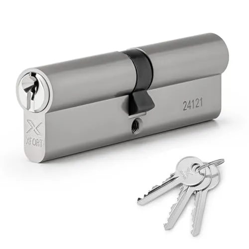 XFORT Chrom 45/50 Euro-Zylinderschloss (95mm), Euro-Türschloss mit 3 Schlüsseln, Anti-Bump, Anti-Drill und Anti-Pick Türschloss mit Schlüssel