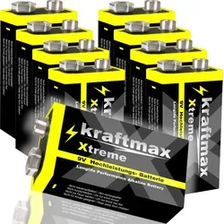 8er Pack kraftmax Xtreme 9V Block Hochleistungs- Batterien ideal für 10 Jahres Rauchmelder - 6LR61 9 Volt Longlife Blockbatterie mit maximaler Leb...