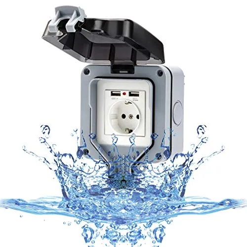 Wasserdichte Außensteckdose mit USB-Stecker