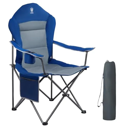 EVER ADVANCED Luxus Campingstuhl Faltbar 160KG Belastbar Ultragroß mit Hoher Rückenlehne, Bequemer Klappstuhl mit Seitentsche & Getränkehalter für Camping Garten Balkon Anglen, Gartenstuhl Angelstuhl