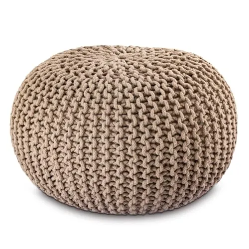 Amago home Strickhocker Pouf Ø55 cm aus 100% recycelter Baumwolle - Stylischer Strickhocker in Grobstrick-Optik, handgefertigt aus nachhaltiger Baumwolle. Ideal als Sitzgelegenheit oder Fußablage für jeden Raum, verfügbar in 2 Größen.