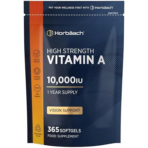 Vitamin A Hochdosiert 10000 IE | 1 Jahr Vorrat | Augenvitamine | Retinol für Haut, Zellen & Immunsystem | Horbaach