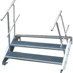 Stahltreppe 3 Stufen mit Geländer – 120 cm Breite, variable Höhe