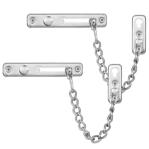 Sicherheitskette, Türschloss, strapazierfähig, Riegelkette, Türschloss mit Feder, Diebstahlschutz, Edelstahl, gebürstetes Nickel