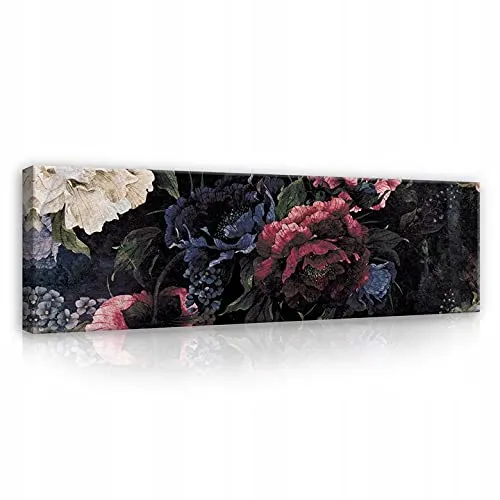 WallArena - Leinwand Bilder - Blumen Pfingstrosen Blume Natur Schwarz - 145x45 cm Leinwandbilder - Bild auf leinwand - Wandbild XXL groß Wandbilder für Wohnzimmer Schlafzimmer Wohnzimmerbilder Modern
