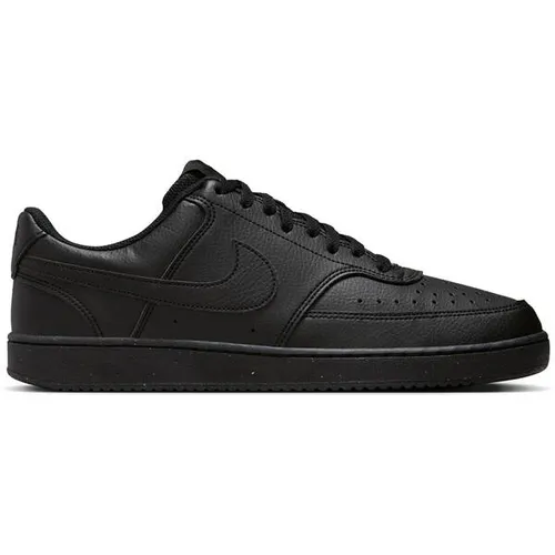NIKE Herren Court Vision Low Next Nature Sneaker, Retro-Style in Schwarz - Herren-Sneaker im Retro-Basketball-Stil, aus strapazierfähigem Leder und Kunstleder, mit Gummi-Zwischensohle für optimale Haltbarkeit und Traktion.