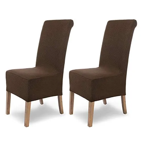 SCHEFFLER-Home Stuhlhussen Stretch Stuhlhussen Sofia Braun 2er Set Stuhlhussen Elastische Stuhlhussen für Schwingstühle Stuhlhussen Biber Stuhlhussen mit Gummizug