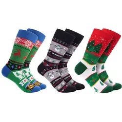 BRUBAKER Socken 3 Paar Weihnachtssocken - Lustige Socken für Damen und Herren (mit Weihnachtsmotiven - Weihnachtsmuster - Let it Snow, 3-Paar, Baumwollsocken) - Grün und Rot - Geschenk Weihnachten bunt|grün|rot 41-45