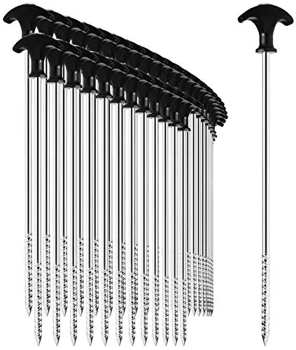 com-four® 36x Zelt-Heringe aus Stahl - robuste, Lange Erdnägel mit Gewinde für Camping und Outdoor - ideal für normalen und harten Boden mit T-Griff 0300x7mm