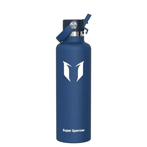 Super Sparrow Edelstahl Trinkflasche Kinder - 18/10 Ultraleicht Thermobecher - 1L - Standardmund Stroh-Deckel - BPA-Frei Thermoskanne, Thermosflasche für Sport, Travel, Schule, Outdoor, Büro