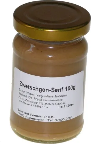 Wiedemer – fruchtiger Zwetschgensenf aus frischer Zubereitung mit ausgewählten natürlichen veganen Zutaten – 1 Glas á 100ml Gourmet Senf für Brot, Sauce, Käse, Fleisch, Fondue u.v.m.