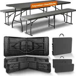 NewHabitat Klappbare Bierzeltgarnitur - 3er Set für 8 Personen - Bierzeltgarnitur in Rattan-Optik, klappbar und transportabel, ideal für Camping und Veranstaltungen. Robuste Stahlgestelle und witterungsbeständige Oberflächen sorgen für Langlebigkeit und hohen Komfort.