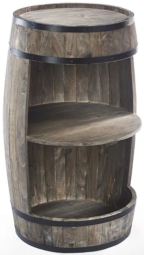 Kobolo Regal Beistelltisch Anrichte Barregal FASS - Vintage Holz in Braun - Regal aus Tannenholz mit 3 offenen Fächern, bereits montiert und ideal als stylisches Weinregal oder Beistelltisch für jeden Raum.
