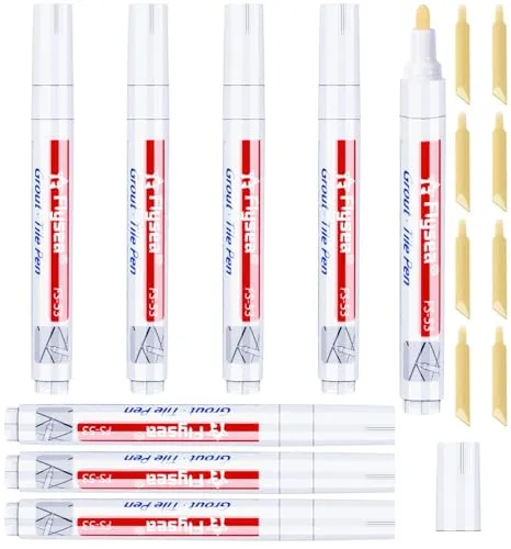 Weiße Fugenstift für Schimmel & Restaurierung, 8 Stück - Fugenmörtel Stift mit 8 Ersatzspitzen, ideal zur Auffrischung schmutziger Fugen in Bad und Küche. Ungiftige Tinte auf Wasserbasis, sicher für Kinder und Haustiere.