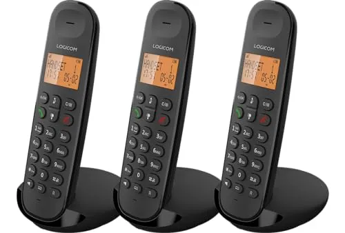 Logicom ILOA 350 Schnurloses Festnetztelefon Trio – Schwarz - Festnetztelefon mit 3 DECT-Mobilteilen, einstellbarer Lautstärke und Gegensprechanlage bis 300 m Reichweite – ideal für große Räume oder Familien.