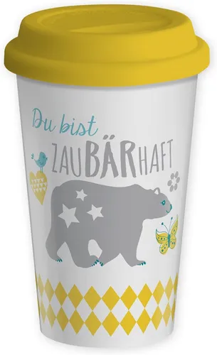 Sheepworld - 43579 - Becher mit Silikondeckel, Bär, Du bist ZauBÄRhaft, 450ml