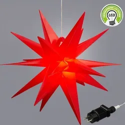 Leuchtender Adventsstern rot Innen & Außen Ø 60cm I Weihnachtsstern Netzbetrieben 7.5 Meter Zuleitung I 18 Zacken zum Aufhängen mit Licht I Rote... - Rot