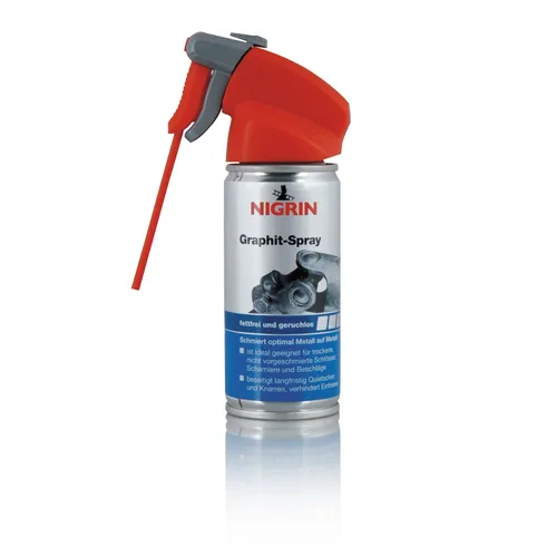 Nigrin 72254 Graphitpulver 100ml - Optimaler Schmierstoff - Sprühdosen: Schmiert Metall auf Metall perfekt, beseitigt Quietschen und verhindert Einfrieren - ideal für Schlösser, Scharniere und Beschläge.