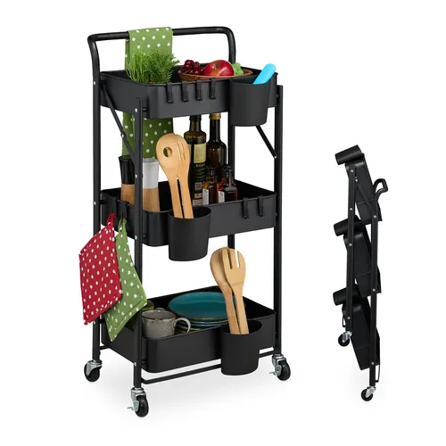 Rollwagen Küchenwagen mit Rollen - Praktischer Servierwagen - Küchenwagen mit 3 Regalfächern und 4 Rollen für einfache Mobilität. Ideal für Küche, Wohnzimmer oder Bastelräume. Robustes Material und platzsparendes Design.