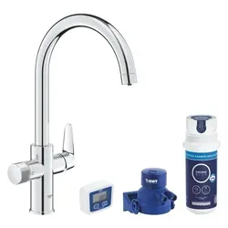GROHE Küchenarmatur Blue Pure StartCurve, Hochdruck, chrom - Elegante Hochdruck-Einhandarmatur mit 150° schwenkbarem Auslauf und Aktivkohle-Filter für reines Wasser. Ideal für die moderne Küche.