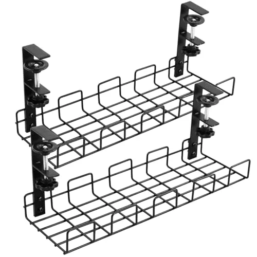 Mapille 2er Kabelmanagement Schreibtisch, Kabelkanal Ohne Bohren, Klemmbarer Metall Kabelkorb, Kabelwanne Untertisch für Büro Tisch