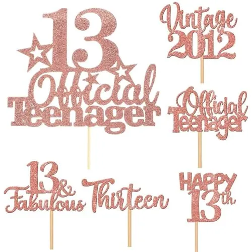 YiMinw Glitzernde königliche Geburtstagsgeschenke zum 13. Geburtstag, offizieller Tortenaufsatz für Teenager, Dekoration für Teenager, Partyzubehör (Roségold)