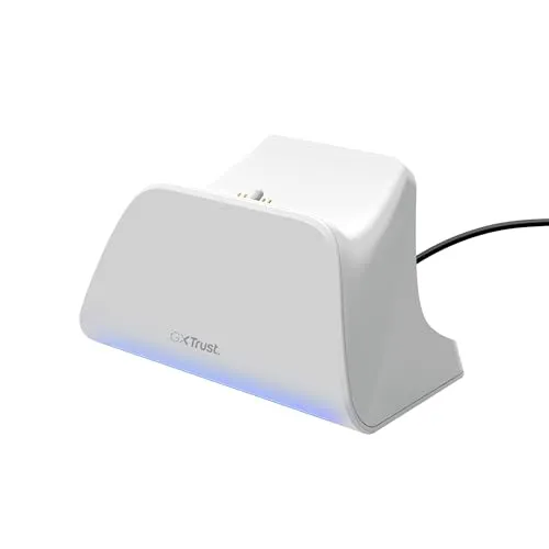 Trust GXT 255W PS5 Controller Ladestation - Audio & Video Adapter für DualSense Controller, Schnellladung in weniger als 3 Stunden mit rutschfestem Design und mehrfarbiger LED-Beleuchtung.