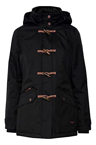 OXMO Brooke Damen Winterparka - Dufflecoat Stil, Größe L, Farbe BLACK - Damen-Mäntel, mittelweich wattiert mit abnehmbarer Kapuze und nachhaltiger Produktion für ein angenehmes Tragegefühl.