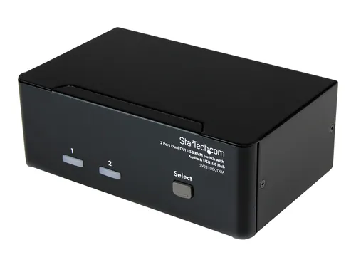 StarTech.com 2 Port DVI USB KVM Switch mit Audio und USB 2.0 Hub - KVM Switch für einfache Geräteumschaltung, unterstützt Auflösungen bis 1920x1200 und hat einen USB 2.0 Hub für die gemeinsame Nutzung von Peripheriegeräten.