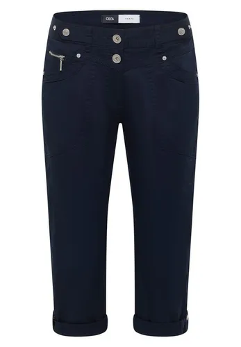Cecil Mid Waist Slim Leg Hose mit Turn-Up in universal Blue - Stylische Papertouch Hose im Casual Fit mit Slim Legs. Ideal für jeden Anlass, sorgt für einen modernen Look und überzeugt durch angenehmen Tragekomfort.