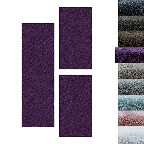 SIMPEX Bettumrandung Schlafzimmer 3-teilig Shaggy Hochflor Teppich - Läufer-Set mit extra weichem, flauschigem Shaggy-Flor, ideal für gemütliche Schlafzimmeratmosphäre. Enthält zwei Läufer (60x110 cm) und einen Bettvorleger (80x250 cm).