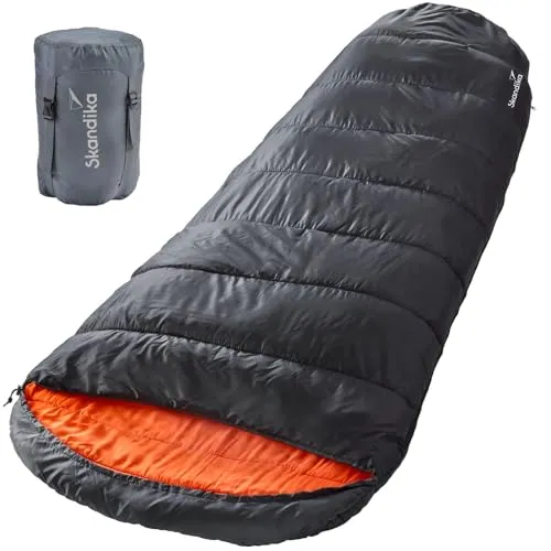 Skandika Mumienschlafsack Vegas XXL für Erwachsene - Mumienschlafsack für Camping, überdimensional mit 220 x 110 cm, wasserabweisend und koppelbar für Paare, ideal für drei Jahreszeiten bis -12°C.