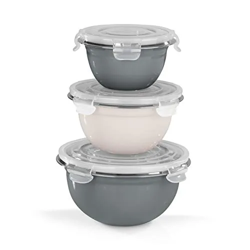 GOURMETmaxx Edelstahlschüsseln 3er Set mit Deckel | Geeignet für Spülmaschine und Gefrierschrank | Perfekte Aufbewahrung für Lieblingsessen | Auslaufsicher und stapelbar