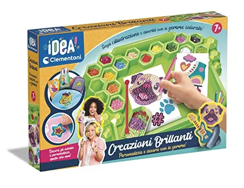 Clementoni - Idea-brillante Malerei, Diamantkunst Set für Kinder - Malsets für Kinder: Kreatives Diamond Art Kit mit bunten Edelsteinen, ideal zur Förderung von Konzentration und Fingerfertigkeit, für personalisierte 3D-Aufkleber.