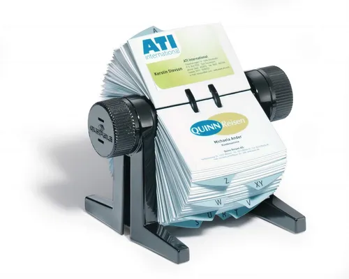 Durable 2447 Visifix Rollkartei Visitenkarten 300, schwarz - Karteikästen & Rotationskarteien – Praktische Rollkartei mit 150 Hüllen für 300 Visitenkarten, inkl. A-Z Register für schnellen Zugriff und organisierte Adressverwaltung.