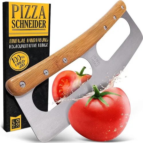 Sidorenko Pizzaschneider aus Edelstahl mit Bambusgriff - Pizzamesser mit Klingenschutz, Wiegemesser - scharfe Edelstahl Klinge und robuster Griff