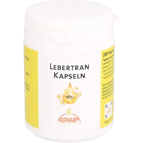 Lebertran Kapseln 500mg - 200 ST - Nahrungsergänzungsmittel mit hochwertigem Lebertran, reich an Omega-3-Fettsäuren, unterstützt die Gesundheit von Herz und Immunsystem.