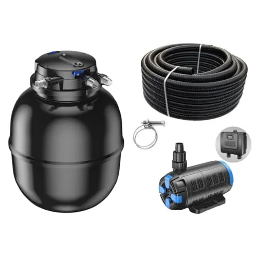 AquaOne Teichfilter Set mit Teichpumpe I Filteranlage CPU-75000 für einen Teich bis 100.000 Liter I Komplettset mit UV Lampe regelbare Eco Pumpe 37-180 Watt Skimmer Teichschlauch Nr. 67